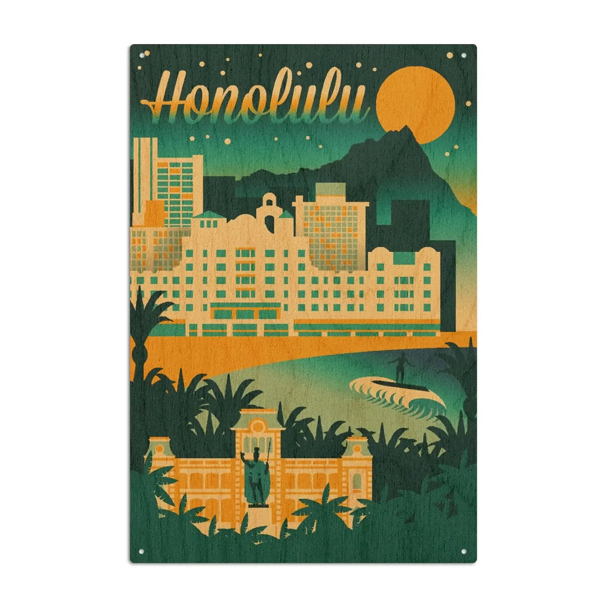 Honolulu, Hawaii, Retro Skyline Chromatic Series, Lantern Press Artwor