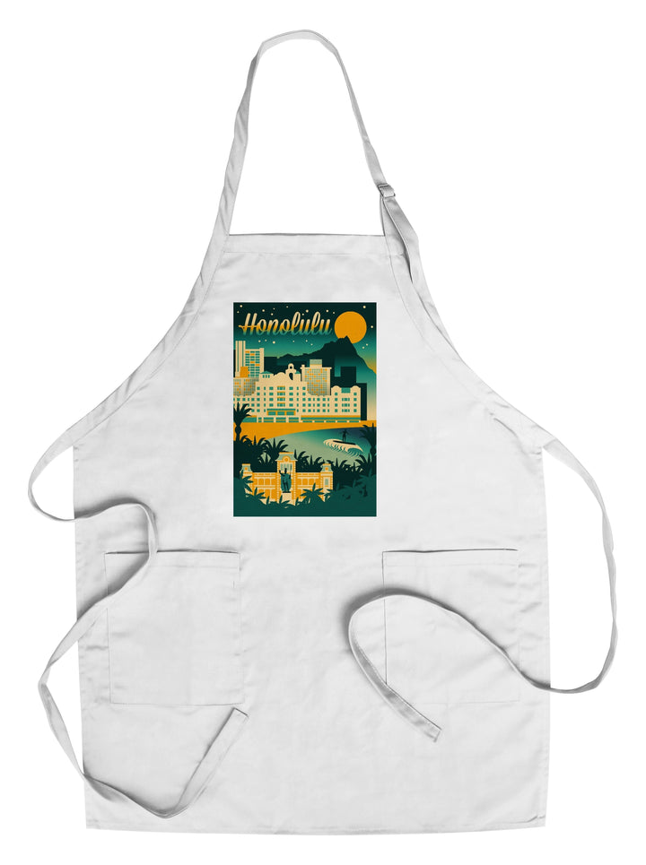 Honolulu, Hawaii, Retro Skyline Chromatic Series, Organic Cotton Kitchen Tea Towels Kitchen Lantern Press Cotton Towel 