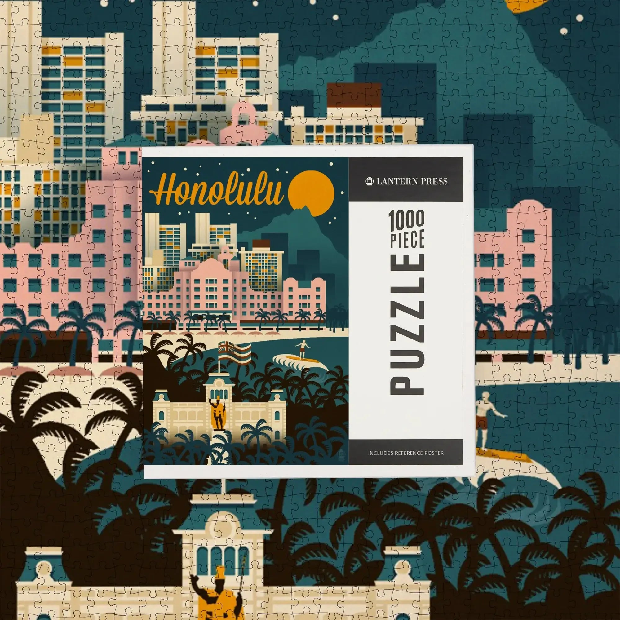 Honolulu, Hawaii, Retro Skyline, 1000 piece jigsaw puzzle