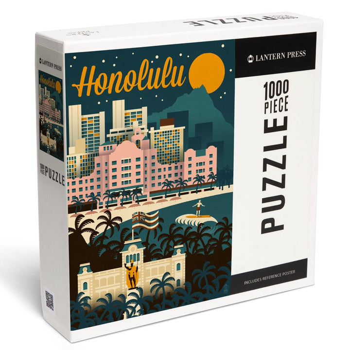 Honolulu, Hawaii, Retro Skyline, Jigsaw Puzzle Puzzle Lantern Press 