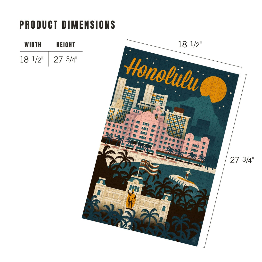 Honolulu, Hawaii, Retro Skyline, Jigsaw Puzzle Puzzle Lantern Press 