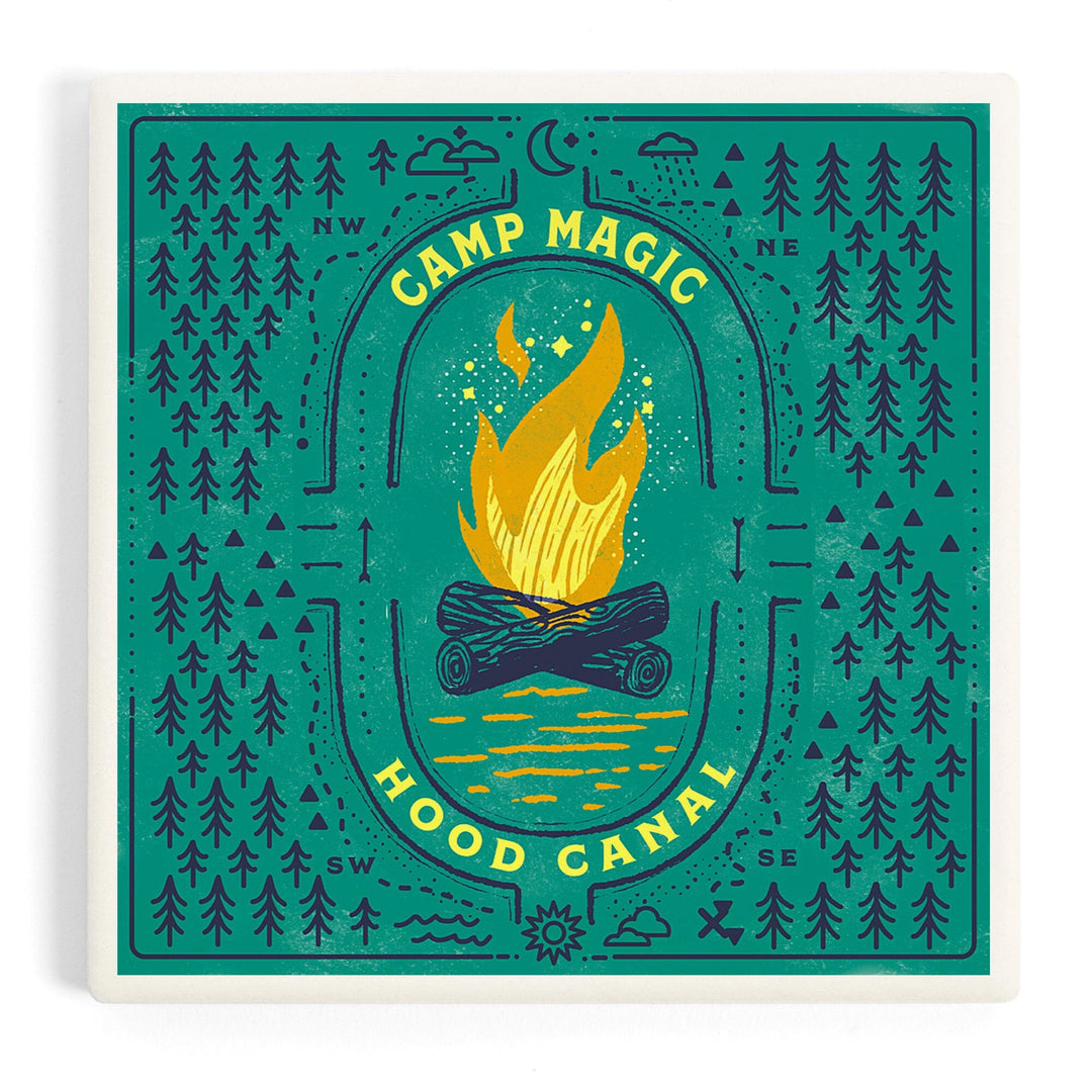 Hood Canal, Washington, Lake Life Series, Camp Magic, Coasters Coasters Lantern Press Coaster 