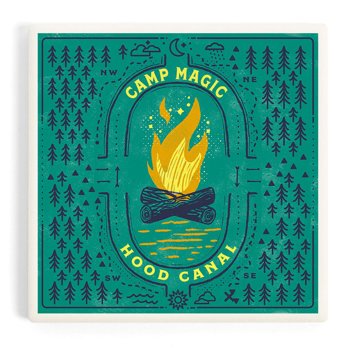 Hood Canal, Washington, Lake Life Series, Camp Magic, Coasters Coasters Lantern Press Coaster 