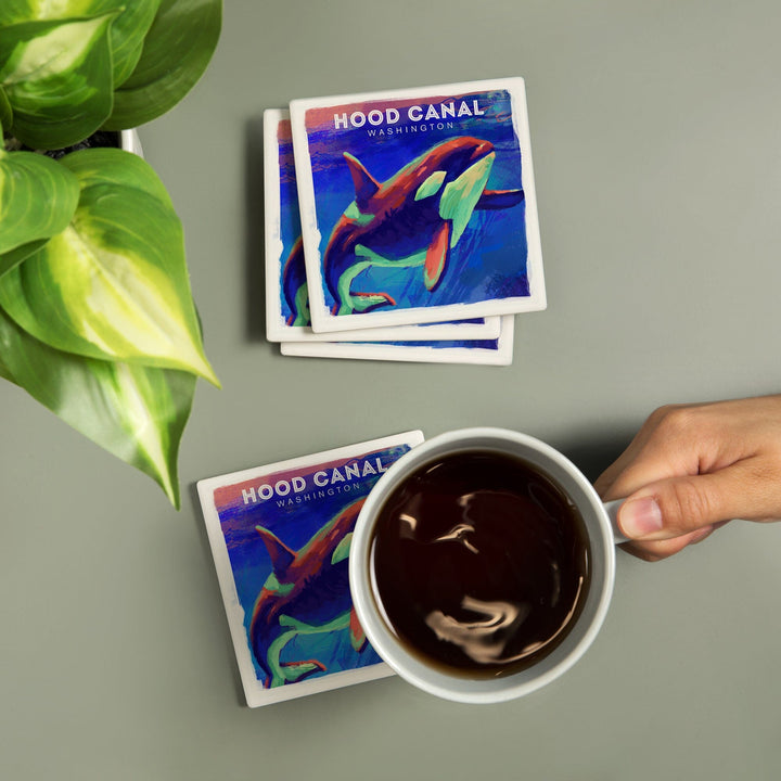 Hood Canal, Washington, Vivid, Orca, Coasters Coasters Lantern Press 