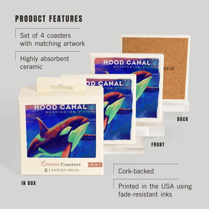 Hood Canal, Washington, Vivid, Orca, Coasters Coasters Lantern Press 