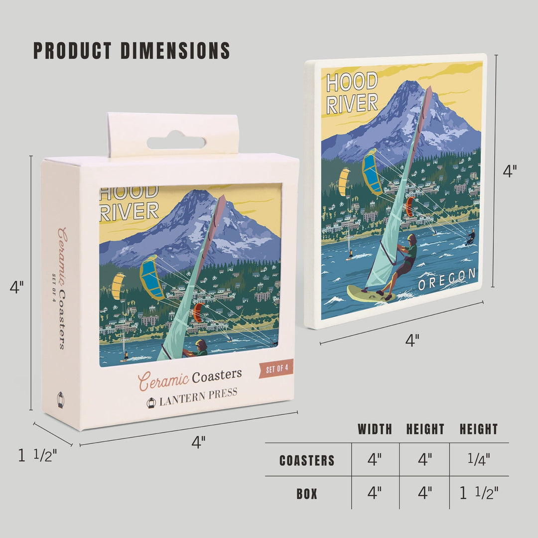 Hood River, Oregon, Wind Surfers and Kite Boarders, Coasters Coasters Lantern Press 