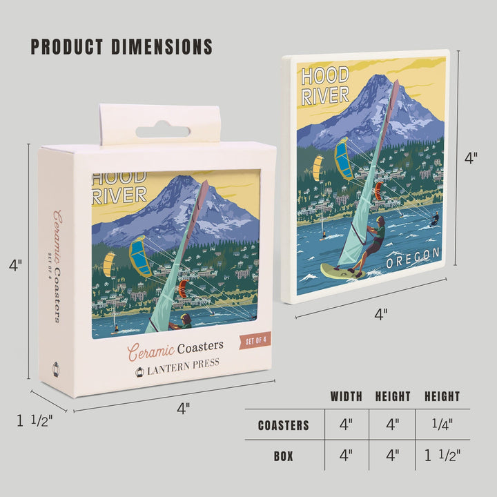 Hood River, Oregon, Wind Surfers and Kite Boarders, Coasters Coasters Lantern Press 