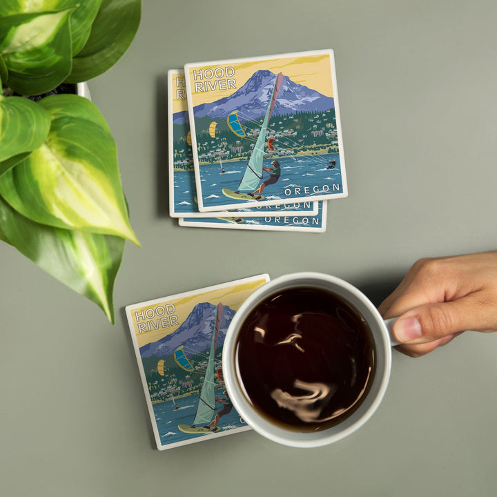Hood River, Oregon, Wind Surfers and Kite Boarders, Coasters Coasters Lantern Press 
