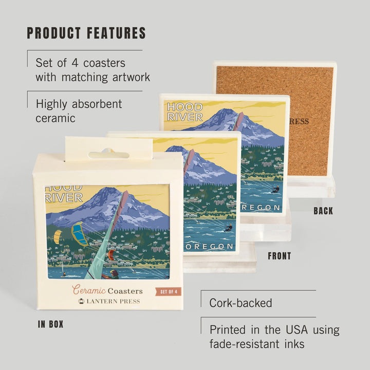 Hood River, Oregon, Wind Surfers and Kite Boarders, Coasters Coasters Lantern Press 