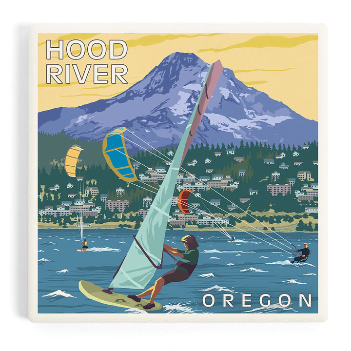 Hood River, Oregon, Wind Surfers and Kite Boarders, Coasters Coasters Lantern Press 