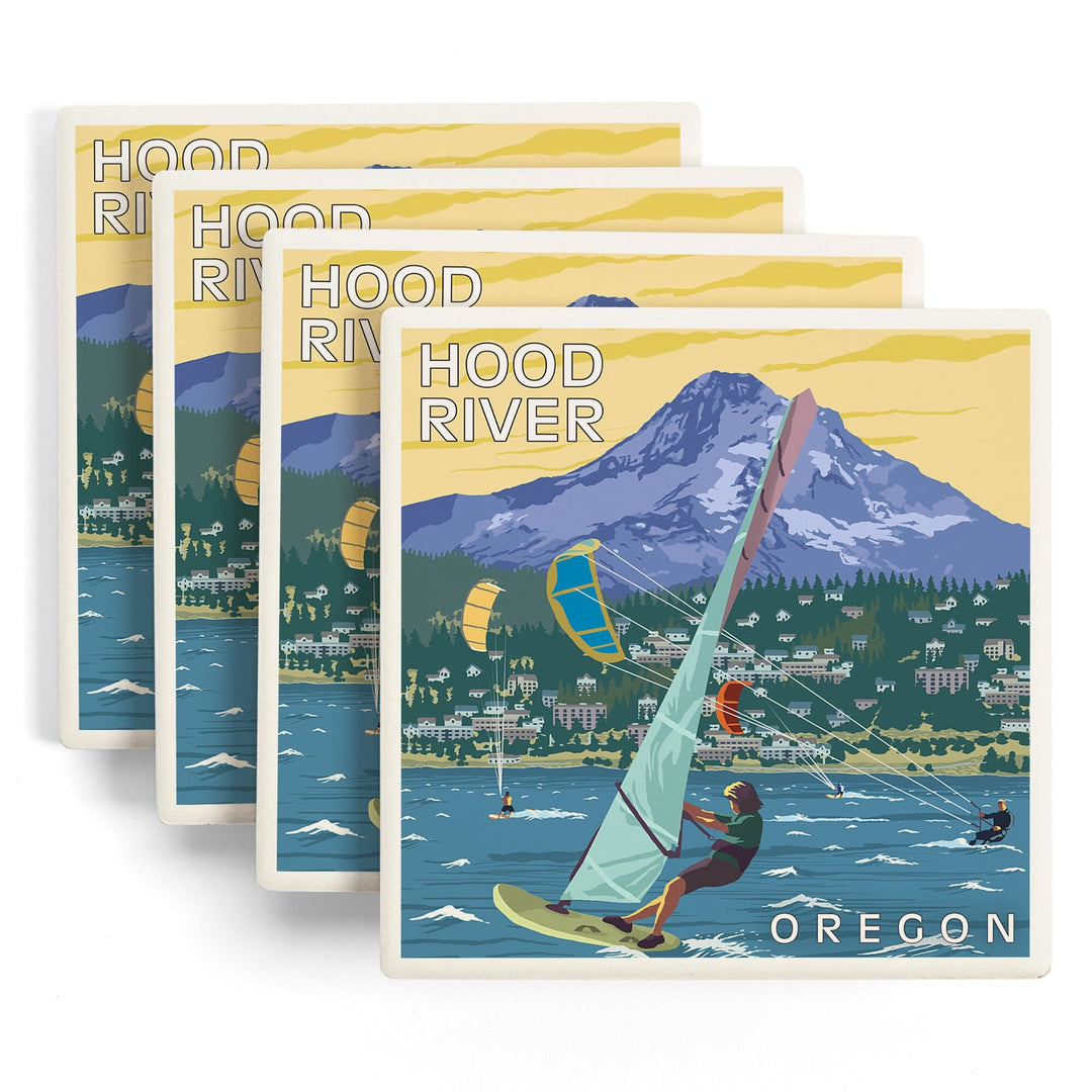 Hood River, Oregon, Wind Surfers and Kite Boarders, Coasters Coasters Lantern Press 