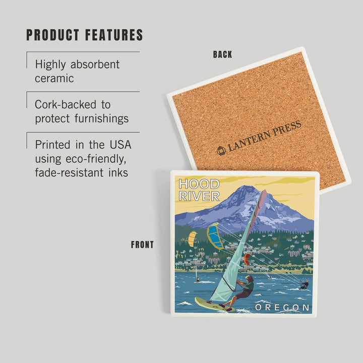 Hood River, Oregon, Wind Surfers and Kite Boarders, Coasters Coasters Lantern Press 