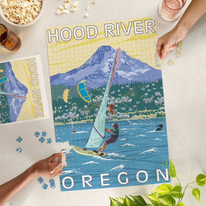 Hood River, Oregon, Wind Surfers and Kite Boarders, Jigsaw Puzzle Puzzle Lantern Press 
