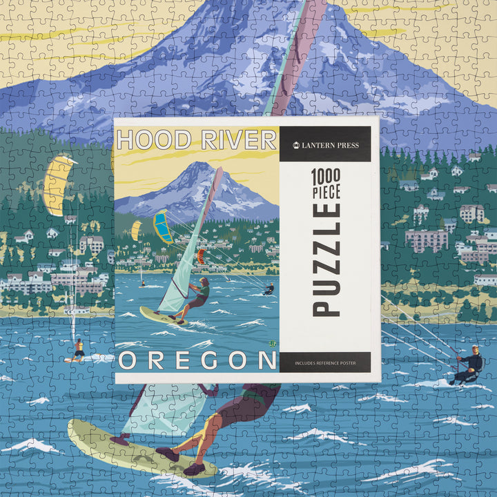 Hood River, Oregon, Wind Surfers and Kite Boarders, Jigsaw Puzzle Puzzle Lantern Press 