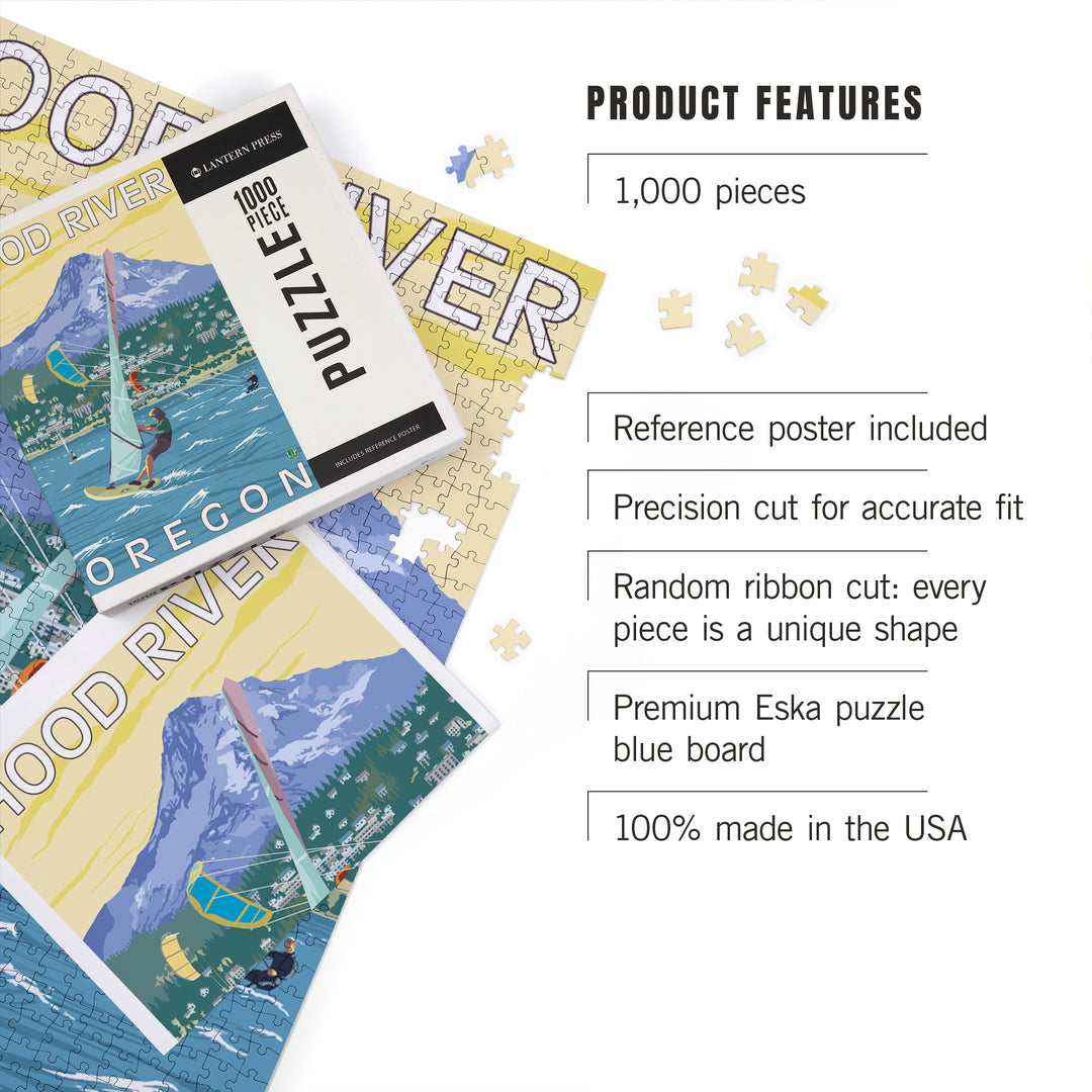 Hood River, Oregon, Wind Surfers and Kite Boarders, Jigsaw Puzzle Puzzle Lantern Press 