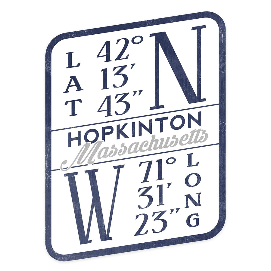 Hopkinton, Massachusetts, Latitude and Longitude, Contour, Vinyl Sticker - Lantern Press