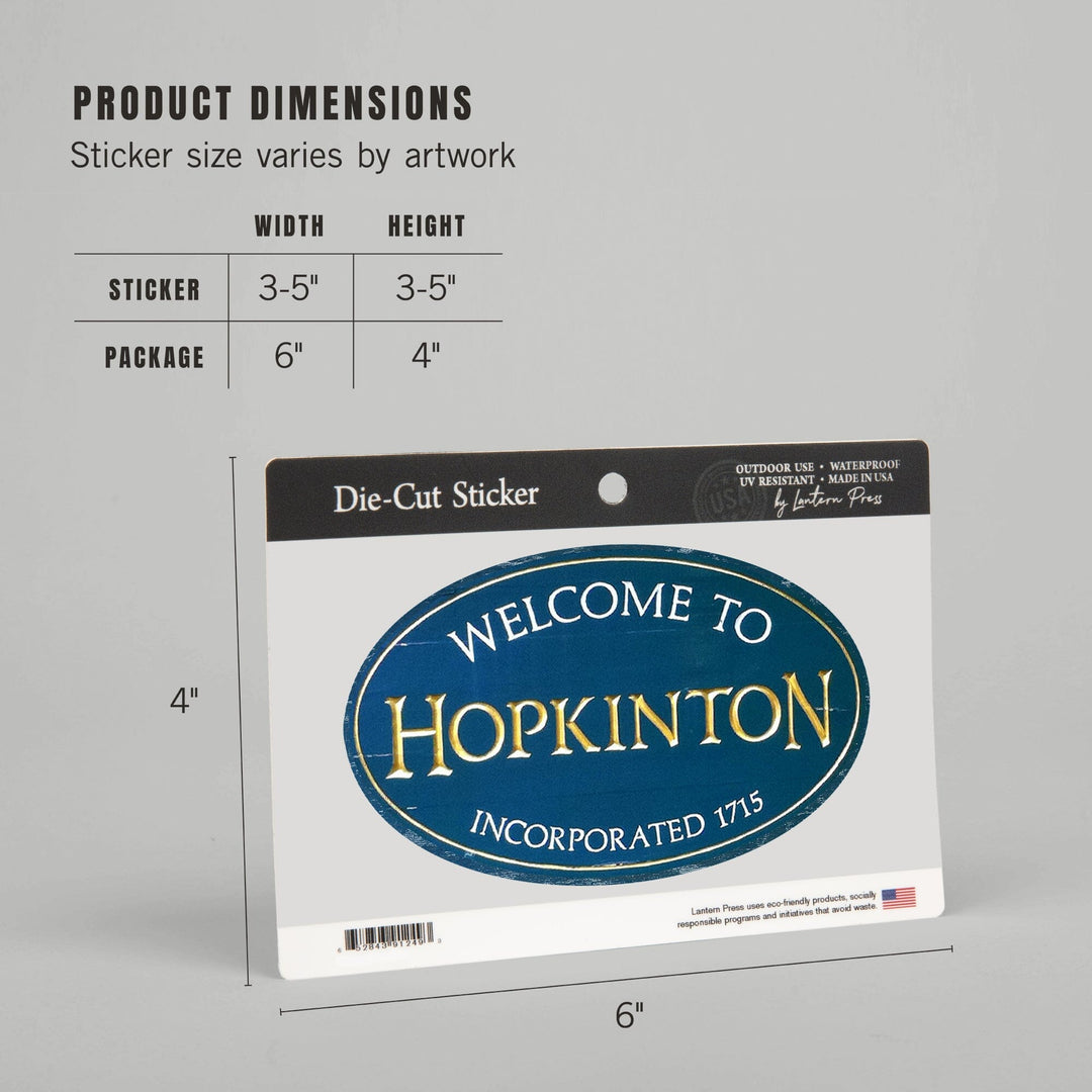 Hopkinton, Massachusetts, Welcome to Hopkinton, Contour, Photography, Vinyl Sticker Sticker Lantern Press 