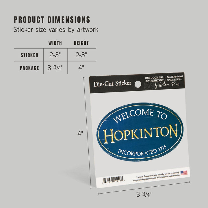 Hopkinton, Massachusetts, Welcome to Hopkinton, Contour, Photography, Vinyl Sticker Sticker Lantern Press 