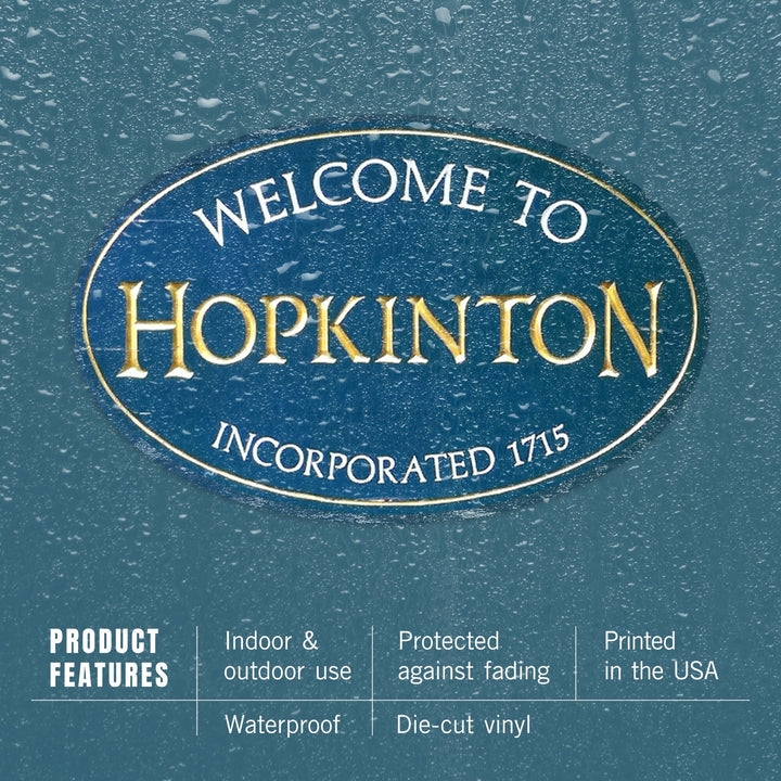 Hopkinton, Massachusetts, Welcome to Hopkinton, Contour, Photography, Vinyl Sticker Sticker Lantern Press 