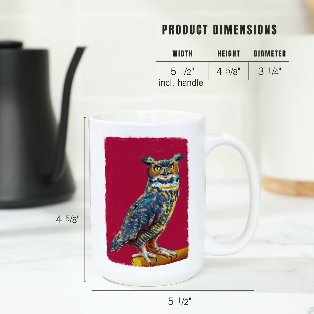 Horned Owl, Vivid Style, Lantern Press Artwork, Ceramic Mug Mugs Lantern Press 
