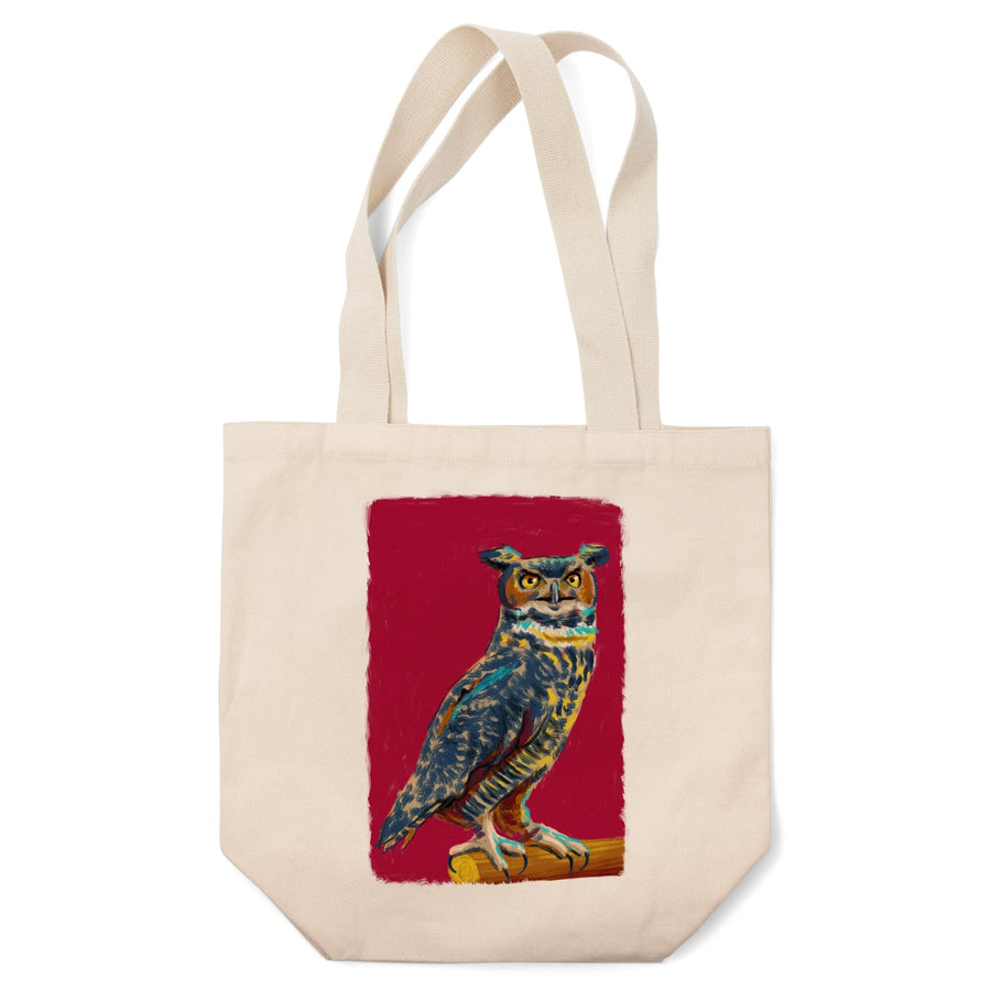 Horned Owl, Vivid Style, Lantern Press Artwork, Tote Bag Totes Lantern Press 