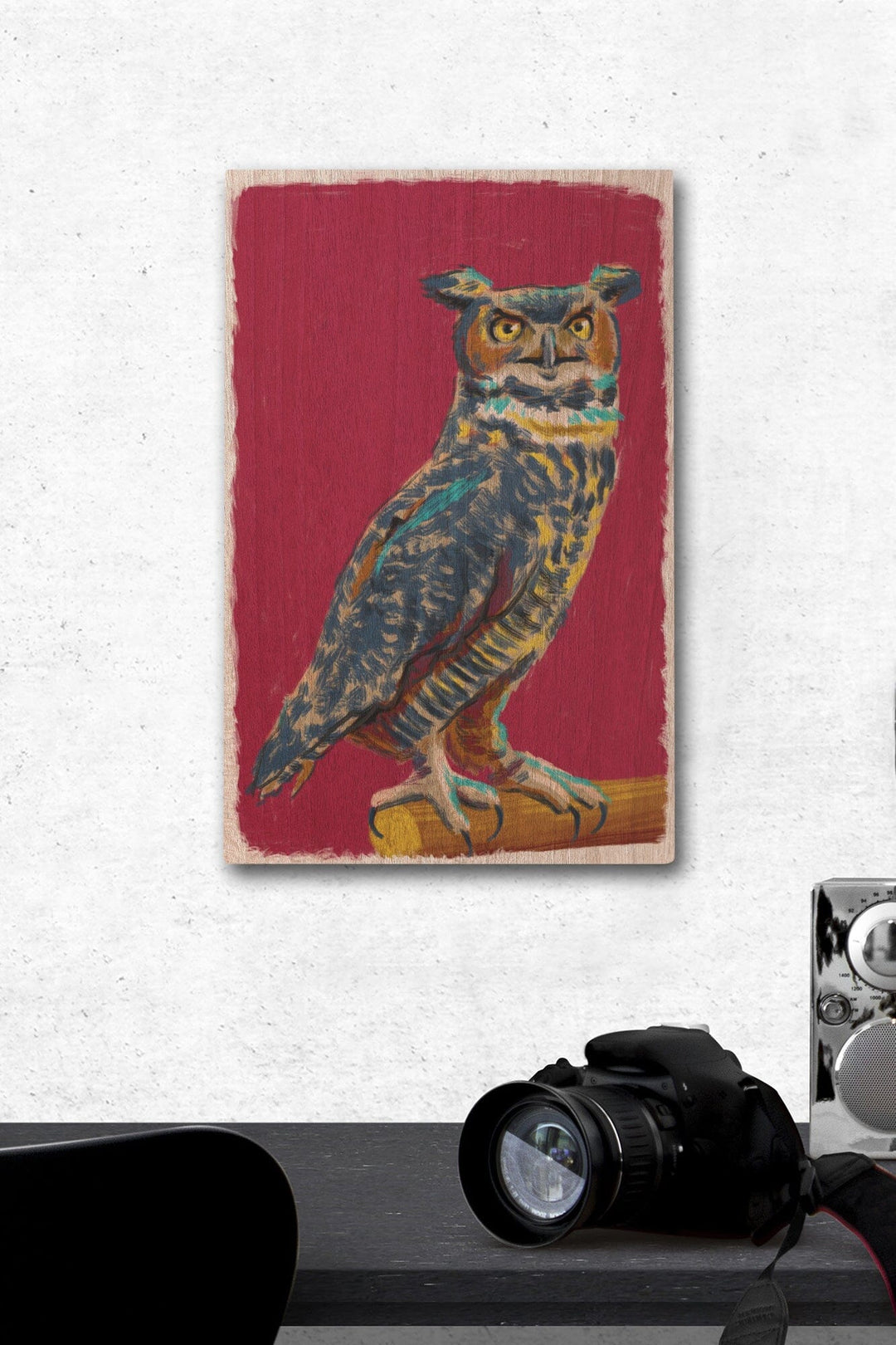 Horned Owl, Vivid Style, Lantern Press Artwork, Wood Signs and Postcards Wood Lantern Press 12 x 18 Wood Gallery Print 