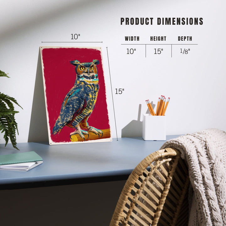 Horned Owl, Vivid Style, Lantern Press Artwork, Wood Signs and Postcards Wood Lantern Press 