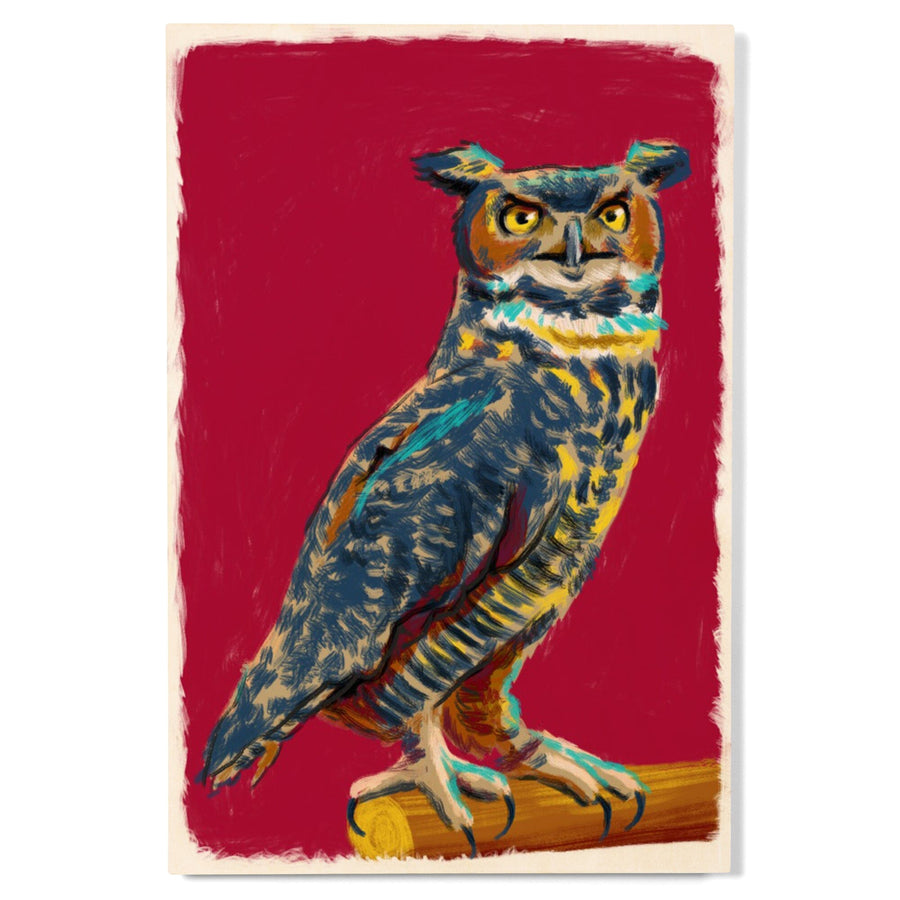 Horned Owl, Vivid Style, Lantern Press Artwork, Wood Signs and Postcards Wood Lantern Press 