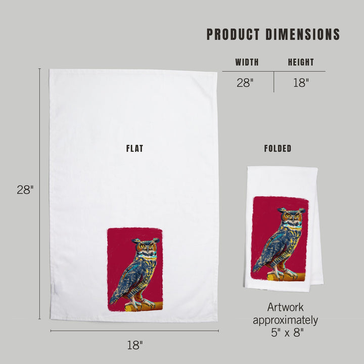 Horned Owl, Vivid Style, Organic Cotton Kitchen Tea Towels Kitchen Lantern Press 