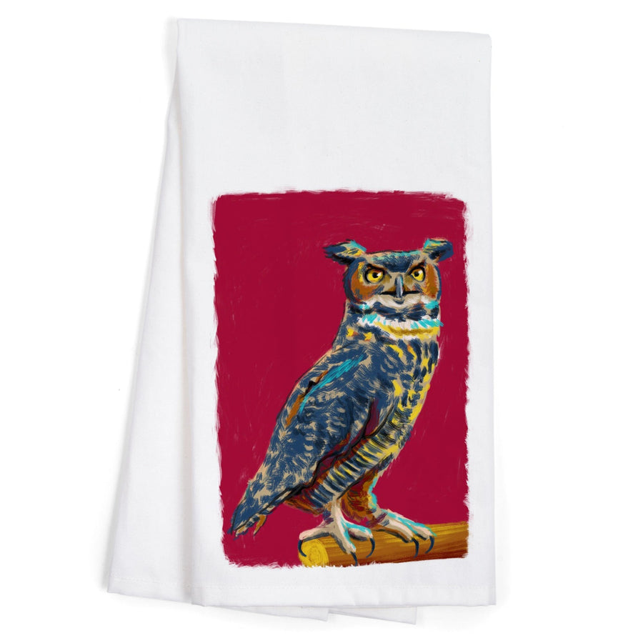 Horned Owl, Vivid Style, Organic Cotton Kitchen Tea Towels Kitchen Lantern Press 
