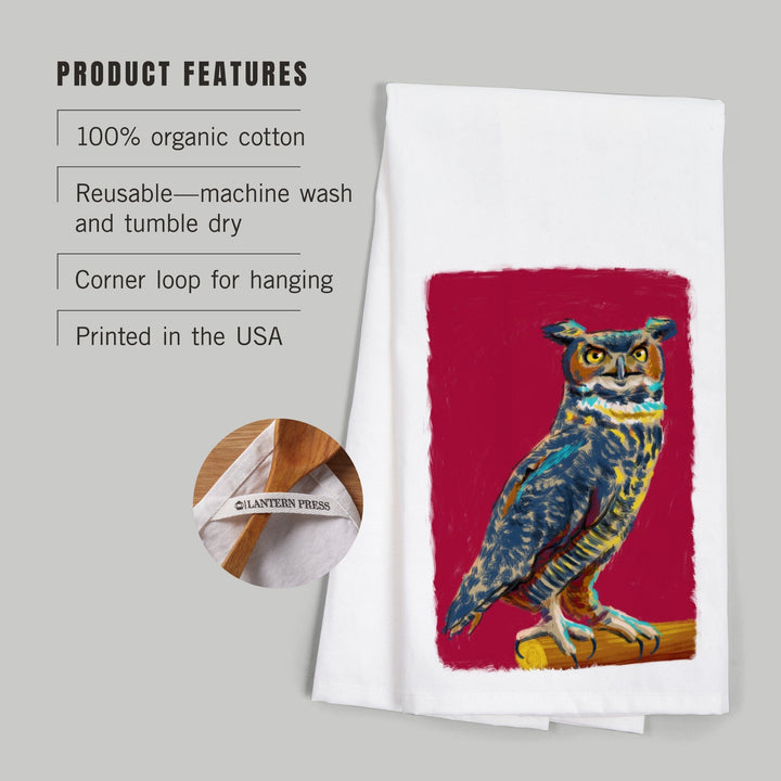 Horned Owl, Vivid Style, Organic Cotton Kitchen Tea Towels Kitchen Lantern Press 