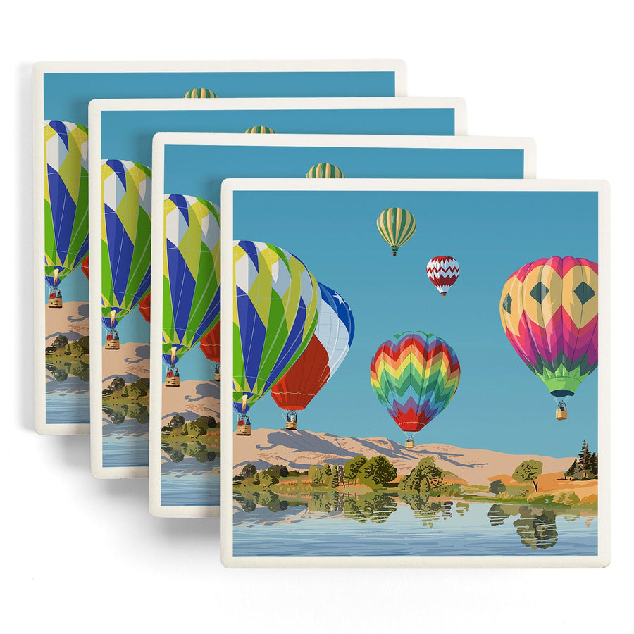 Hot Air Balloons, Lantern Press Artwork, Coaster Set - Lantern Press