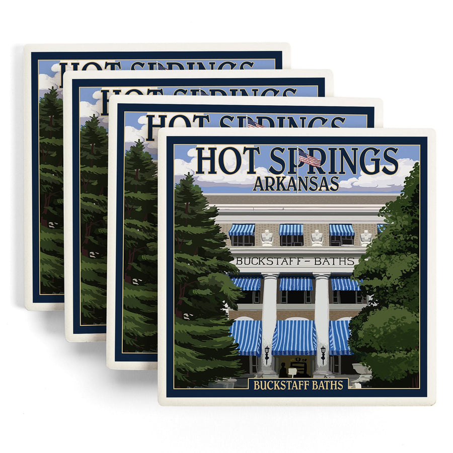 Hot Springs National Park, Arkansas, Buckstaff Bathhouse, Lantern Press Artwork, Coaster Set - Lantern Press