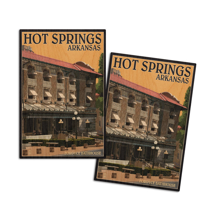 Hot Springs National Park, Arkansas, Fordyce Bathhouse, Lantern Press Artwork, Wood Signs and Postcards Wood Lantern Press 4x6 Wood Postcard Set 