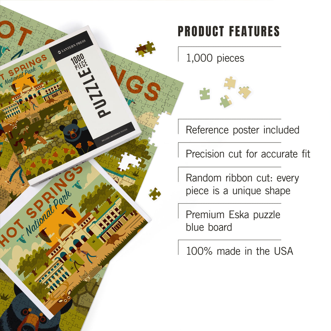Hot Springs National Park, Arkansas, Geometric National Park Series, Jigsaw Puzzle Puzzle Lantern Press 