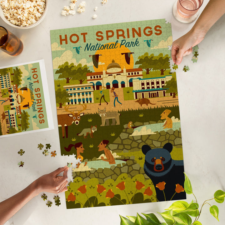 Hot Springs National Park, Arkansas, Geometric National Park Series, Jigsaw Puzzle Puzzle Lantern Press 
