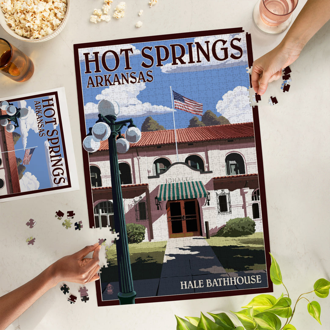 Hot Springs National Park, Arkansas, Hale Bathhouse, Jigsaw Puzzle Puzzle Lantern Press 