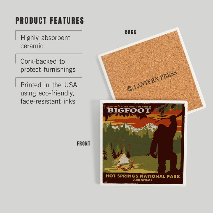 Hot Springs National Park, Arkansas, Home of Bigfoot, Mountains, Coasters Coasters Lantern Press 