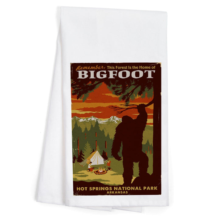 Hot Springs National Park, Arkansas, Home of Bigfoot, Mountains, Organic Cotton Kitchen Tea Towels Kitchen Lantern Press 