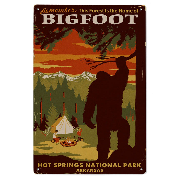 Hot Springs National Park, Arkansas, Home of Bigfoot, Mountains, Wood Signs and Postcards Wood Lantern Press 