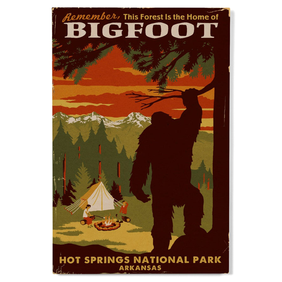 Hot Springs National Park, Arkansas, Home of Bigfoot, Mountains, Wood Signs and Postcards Wood Lantern Press 