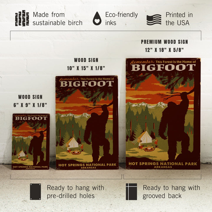 Hot Springs National Park, Arkansas, Home of Bigfoot, Mountains, Wood Signs and Postcards Wood Lantern Press 