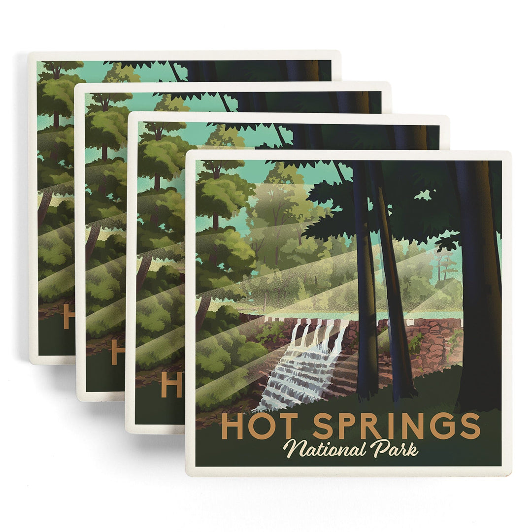 Hot Springs National Park, Arkansas, Lithograph National Park Series, Coasters Coasters Lantern Press 