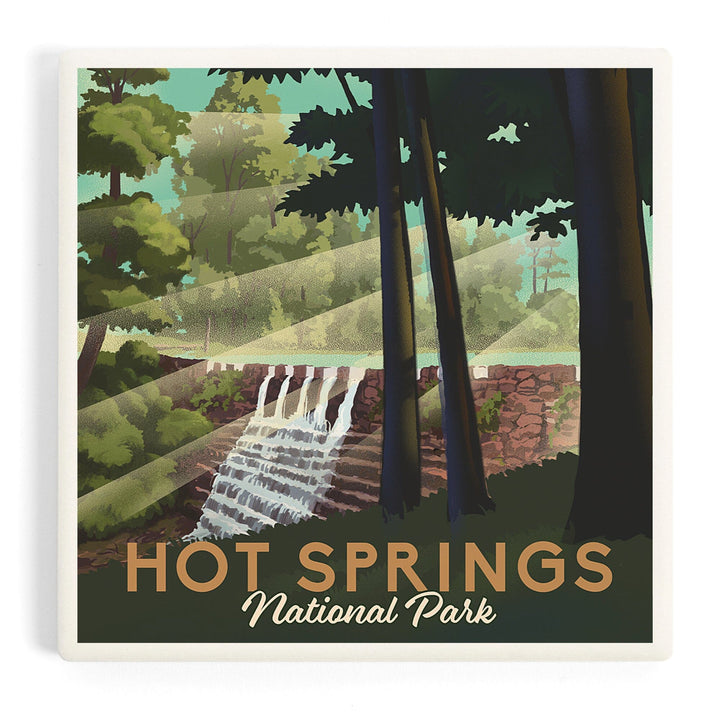 Hot Springs National Park, Arkansas, Lithograph National Park Series, Coasters Coasters Lantern Press 