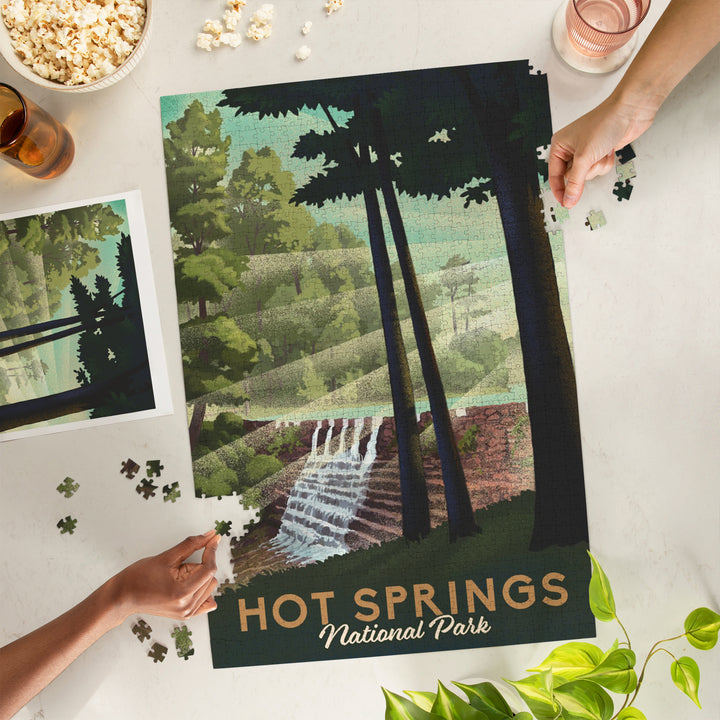 Hot Springs National Park, Arkansas, Lithograph National Park Series, Jigsaw Puzzle Puzzle Lantern Press 