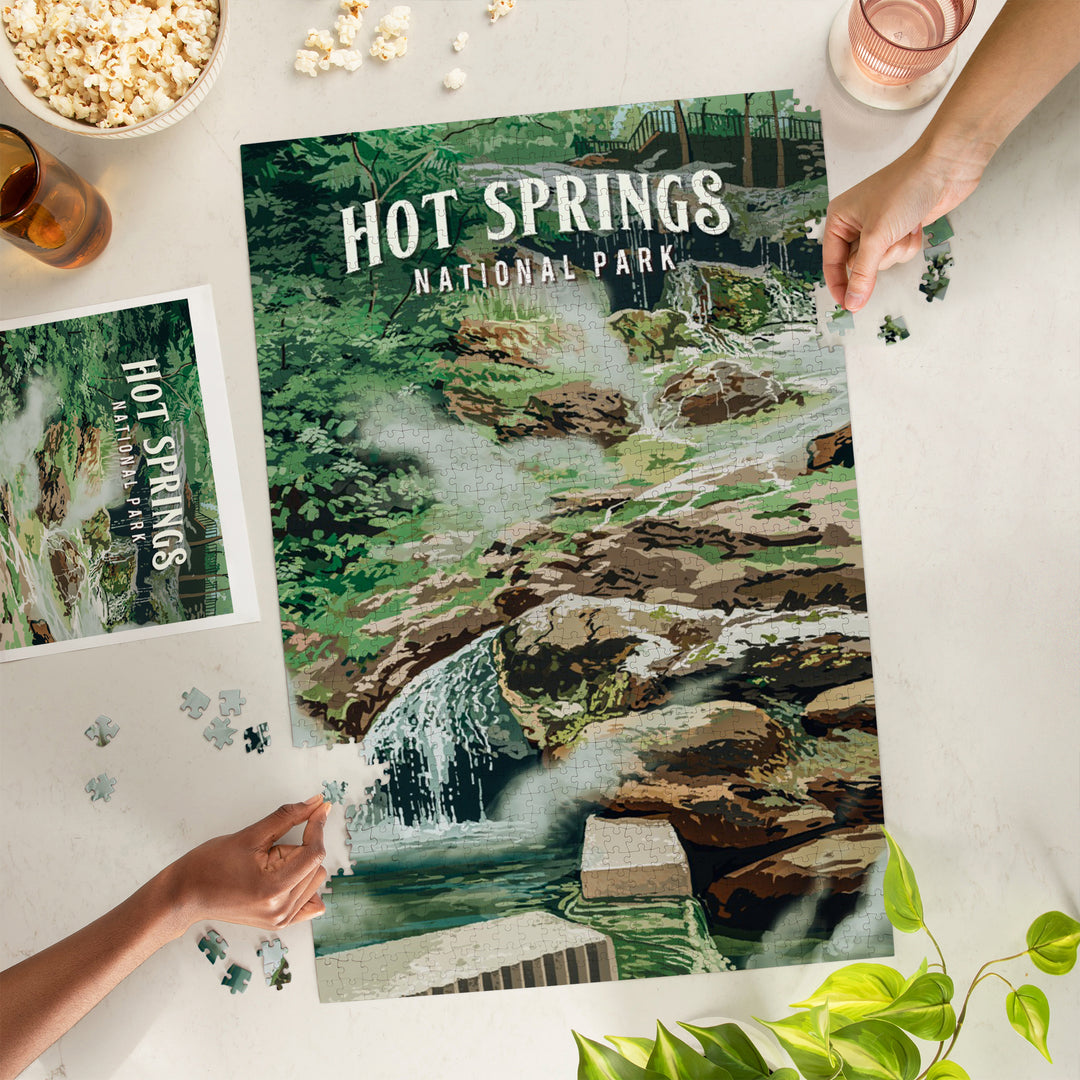 Hot Springs National Park, Arkansas, Painterly National Park Series, Jigsaw Puzzle Puzzle Lantern Press 