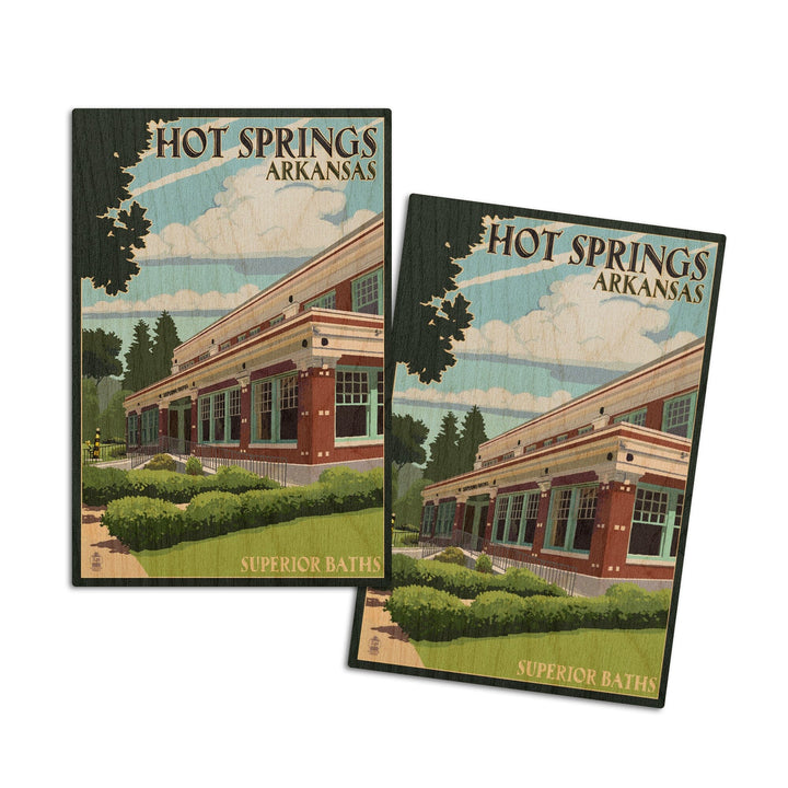 Hot Springs National Park, Arkansas, Superior Baths, Lantern Press Artwork, Wood Signs and Postcards Wood Lantern Press 4x6 Wood Postcard Set 