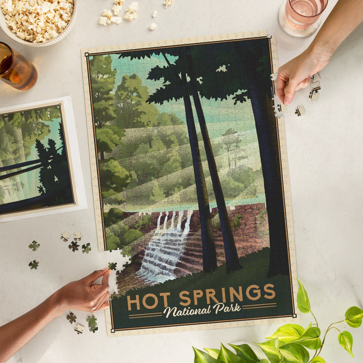 Hot Springs National Park, Lithograph, Jigsaw Puzzle Puzzle Lantern Press 