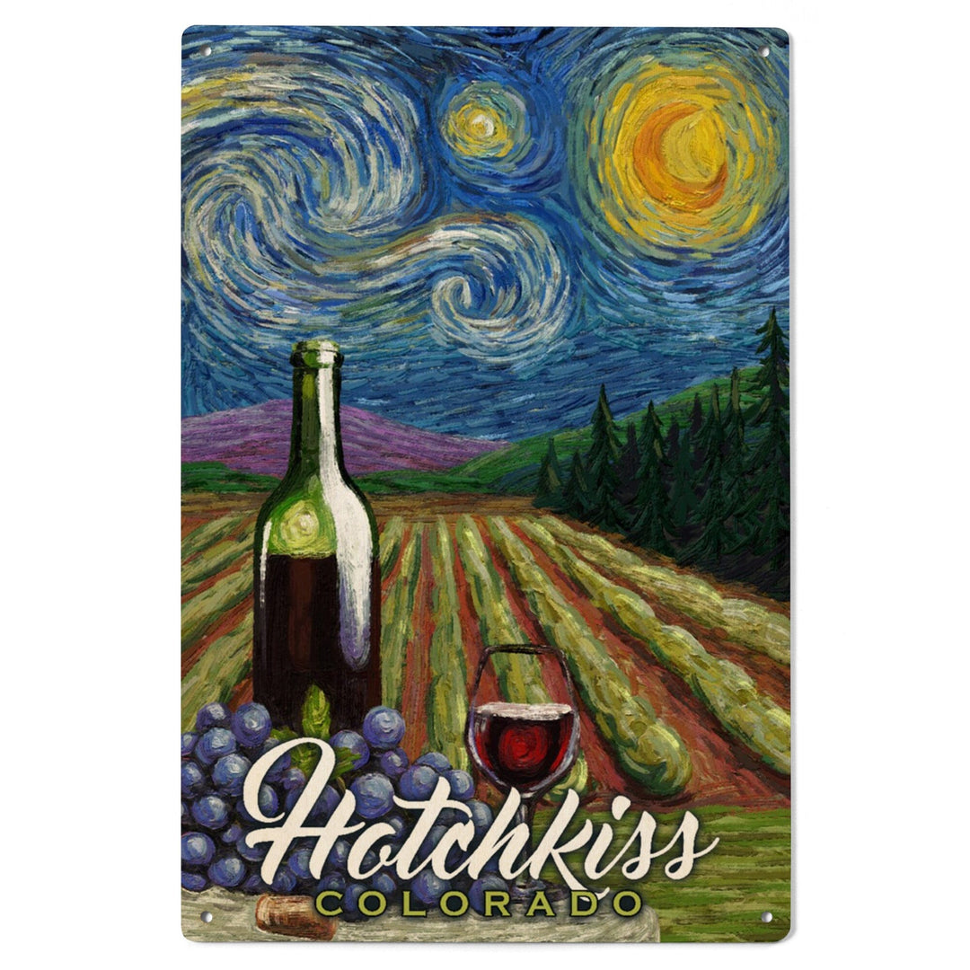 Hotchkiss, Colorado, Vineyard, Starry Night, Lantern Press Artwork, Wood Signs and Postcards Wood Lantern Press 
