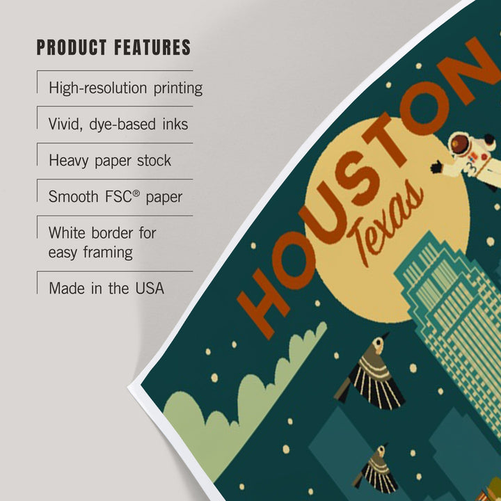 Houston, Texas, Geometric City Series, Art & Giclee Prints Art Lantern Press 